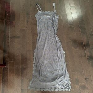 La SENZA Dusty Blue Floral Lace Maxi Slip Dress